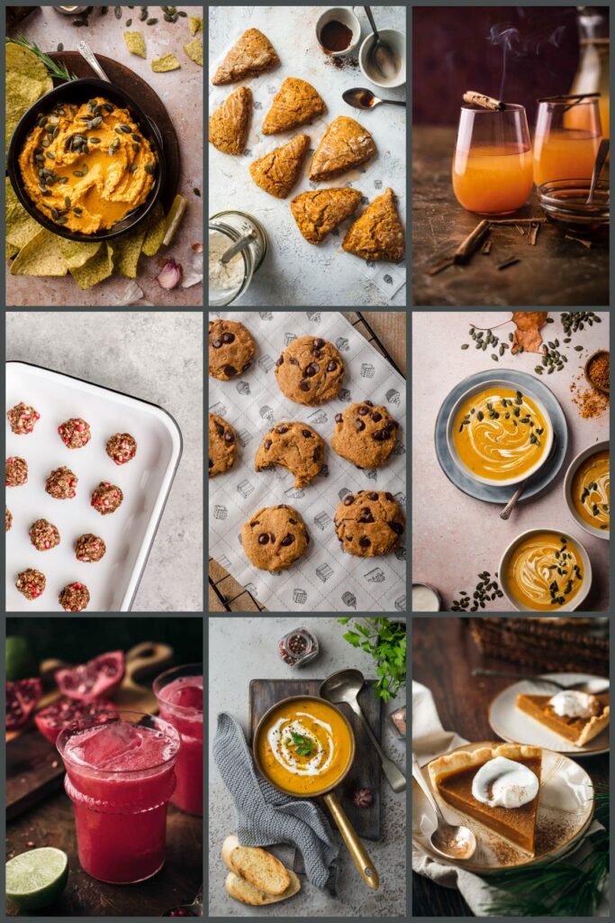 A festive collage of vegan food and drinks, perfect for Christmas recipes.