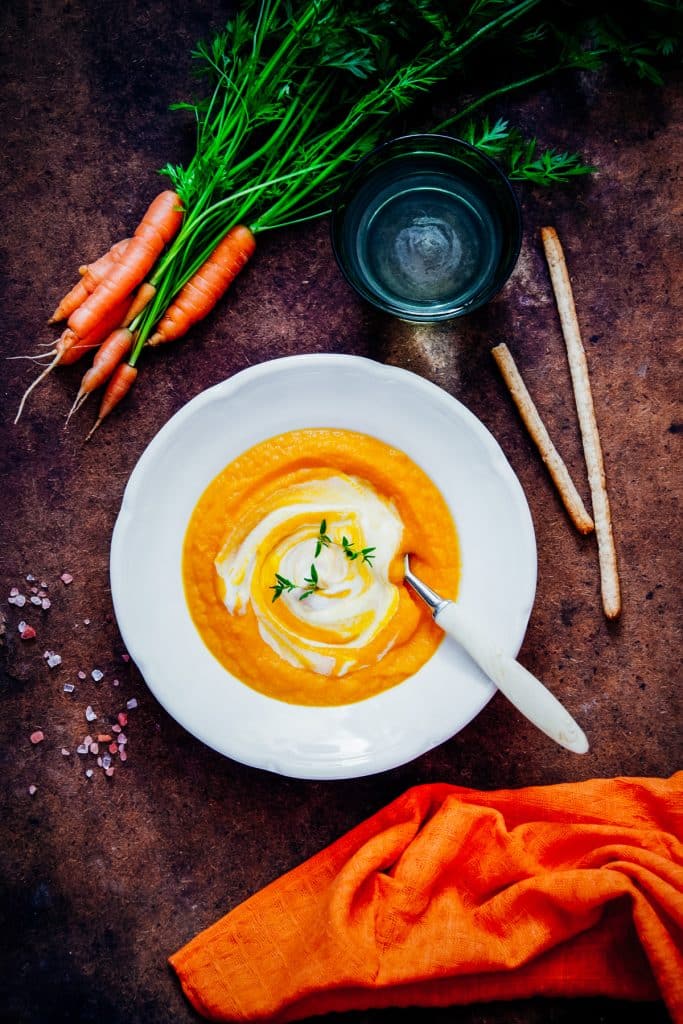 Bowl the best carrot ginger soup with coconut cream swirl.