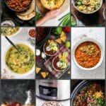 A collage of pictures of soups and stews.