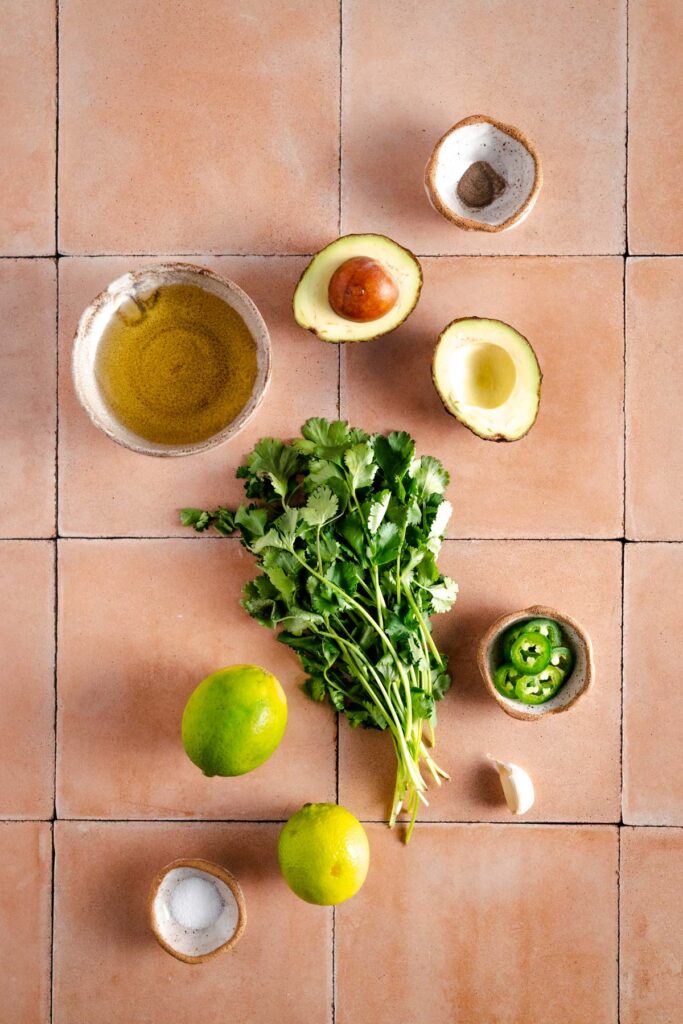 Ingredients for cilantro lime dressing.