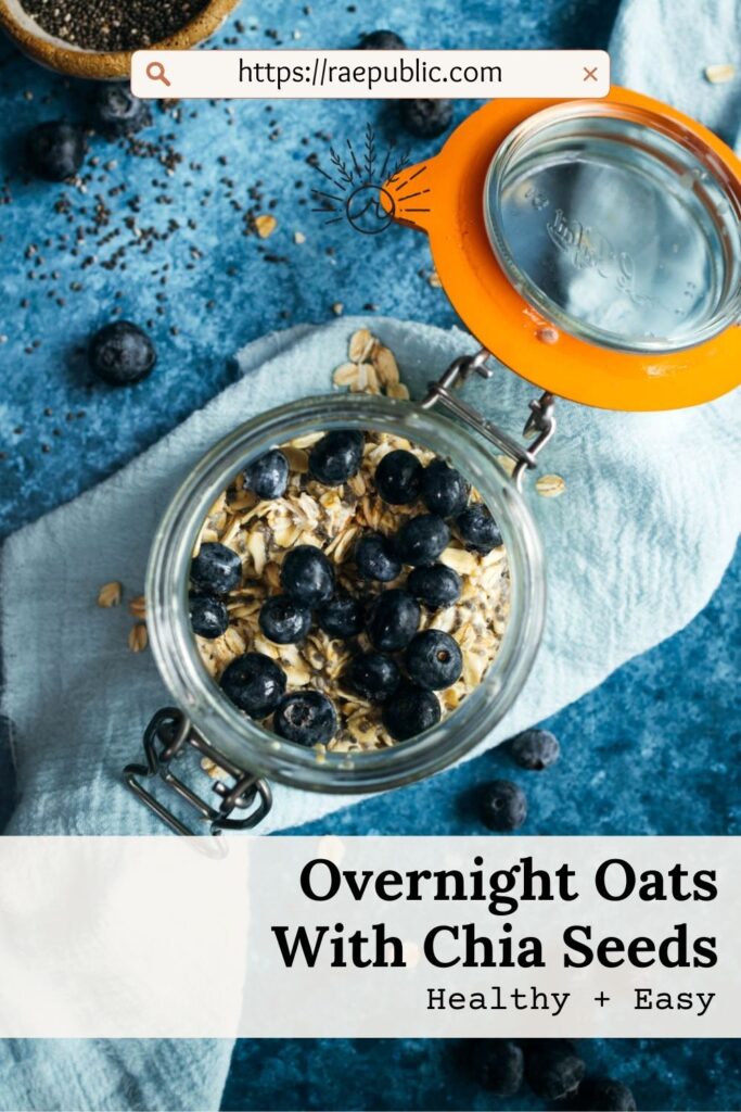 A jar of overnight oats with blueberries and chia.